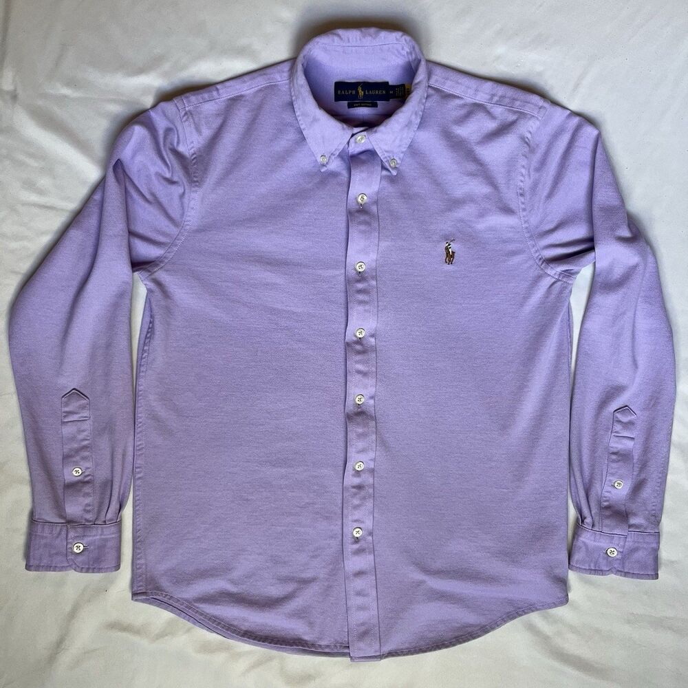 Ralph Lauren Shirt Mens M Purple Oxford Knit Button Down Long Sleeve Flesh Pony